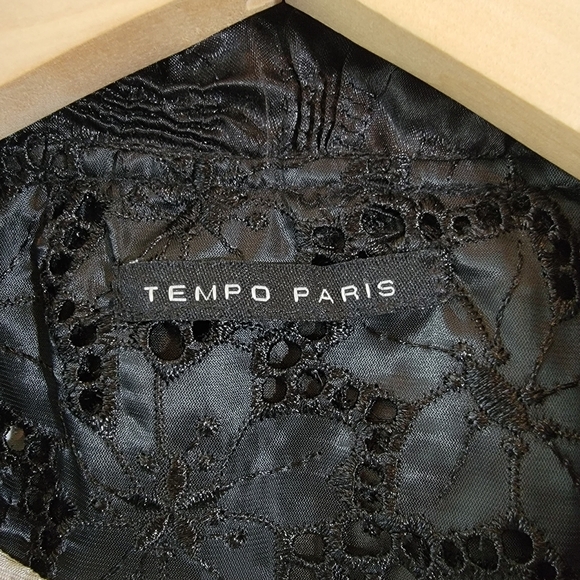 TEMPO PARIS Women Black Floral Eyelet Jacket Sz S Cropped Whimsygoth Grunge Goth - Picture 10 of 12